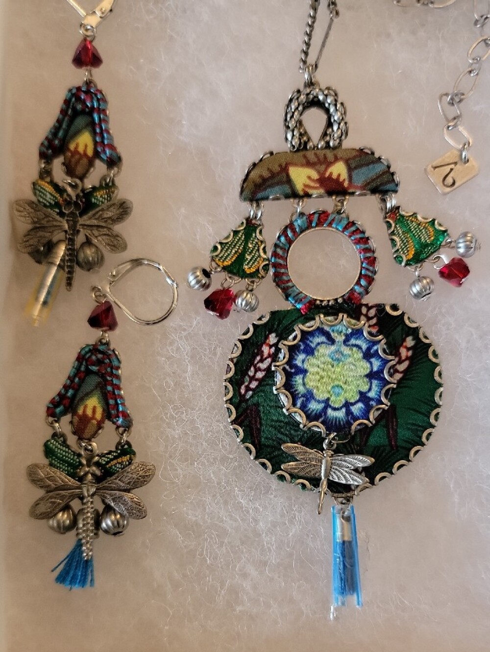 Ayala Bar Bohemian Green Floral Dragonfly Statement  Necklace & Earrings